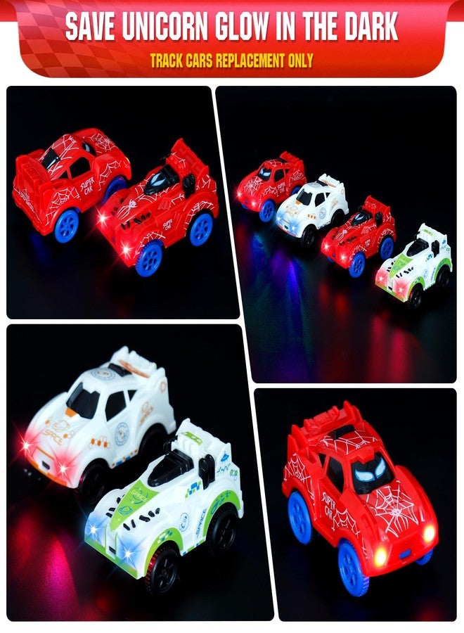Save Unicorn Tracks Cars only Replacement,Track Cars for Tracks Glow in The Dark, Car Tracks Accessories with 3 Flashing LED Lights, Compatible with Most Tracks Car for Kids Boys(4pack) - Image 4